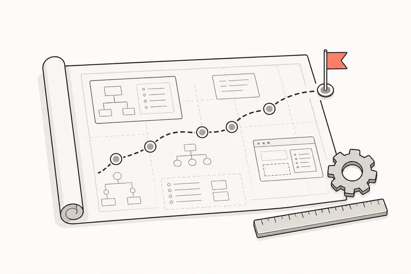 Illustration du montage d'un projet informatique : plan d'architecture et étapes de construction d'un SI